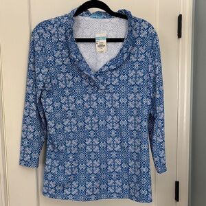 J. McLaughlin Blue and White Patterned Blouse